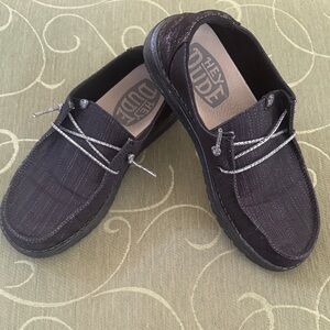 Hey Dude Women's Black Slip-On Loafers with Metallic Laces